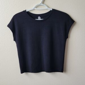 QT Activewear Cute Solid Black Tunic Tee Womens Medium Workout Yoga Bows